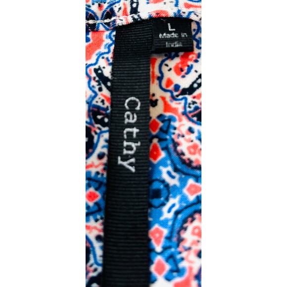 CATHY 3/4 SLEEVE ROUND NECK BLOUSE, WOMENS, L, PINK, BLUE, WHITE GEOMETRIC - Picture 10 of 12